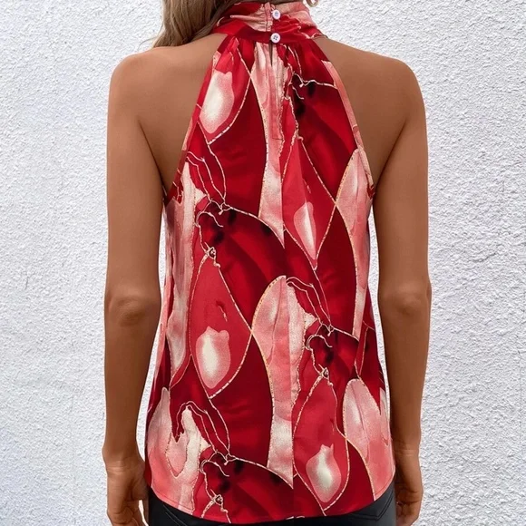 027  Marble Print Twist Halter Tank Top - Picture 4 of 5